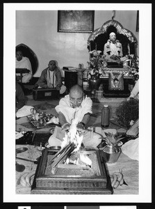 Priest performing homa at Hare Krishna Temple, Los Angeles, 1999