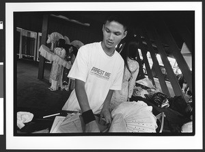 Teen of Vietnamese origin wearing Skateboarder tee shirt, Harvest Moon Festival, Tet Trung Thu, San Jose, California, 2002