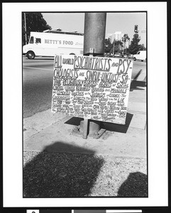 Hand painted sign denouncing psychiatrists and psychologists, Los Angeles, 1996