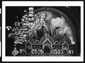 Image of Virgin Mary and child painted on Cathedral wall, Los Angeles, 1999