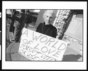 Anti-violence protester from the Pasadena coalition, 1996