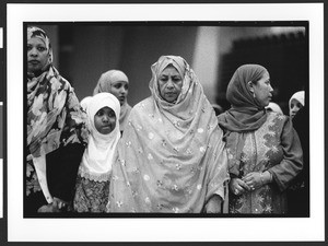 Muslim women gathering before prayers at EID celebration, DC Convention Center, Washington, DC