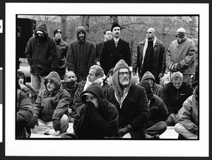 Men of Muslim faith at prayers and rally at Freedom Plaza, Washington, D.C., 2002