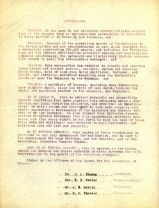 League for the Protection of Korea. Resolutions regarding Korea, 1919