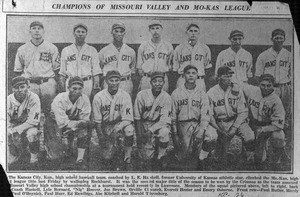 newspaper article/photo of baseball team, Central High, KC