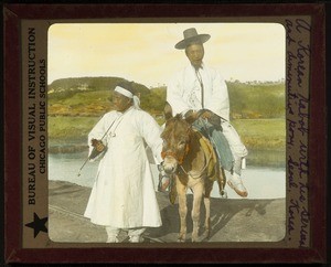 Korean man on pony, with his servant