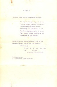 Korean Commission. Proposed plank for the Democratic platform, 1920