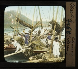 Boats carrying seaweed in Pusan harbor