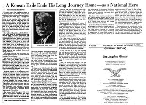 Los Angeles Times, "A Korean Exile Ends His Long Journey Home--as a National Hero", by Luisa March-Hyun