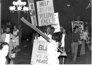 Picketing the opening of "Lovely Ladies, Kind Gentlemen"