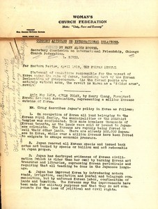 Current articles on international relations: "Korea," "Japan and the Far East," "Siberia under Kolchak," "Russia," 1919