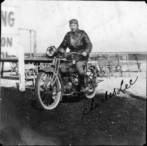 Charles Lee on motorcycle