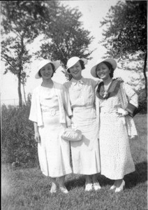 Soon Bohk, Helen, and Sunda Hur in hats