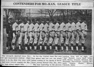 newspaper article/photo of baseball team Central High, KC