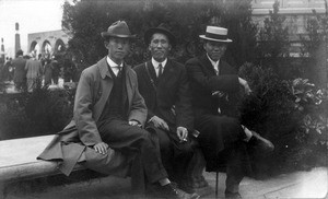 Henry Chung, Il Kyu Paik (center) and another man at the Exposition grounds