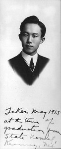 Henry Chung, upon graduation from Kearney State Normal College, 1915