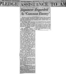 Koreans Here Pledge Assistance to America ; Japanese Regarded as Common Enemy, The Honolulu Advertiser