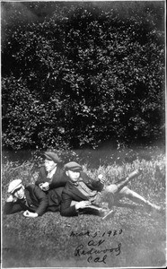 Jang Ho Hahn, Byun Hoon Chang and another man lounging in park