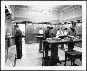 Students in the catalog room in Doheny Memorial Library, ca.1950s