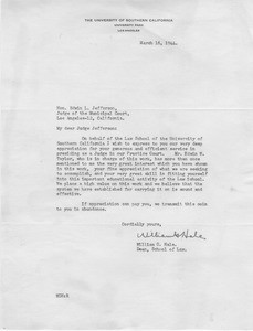 Letter, 1944 March 16, Los Angeles, to Edwin L. Jefferson, Los Angeles, California