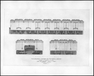 Architectural renderings of the main reading room (interior & exterior) of Doheny Library, ca.1931