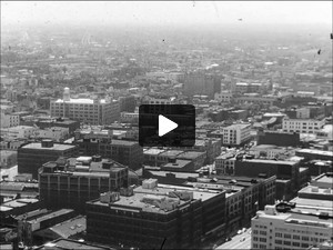 Downtown view and Montebello High School cheerleaders, 1957