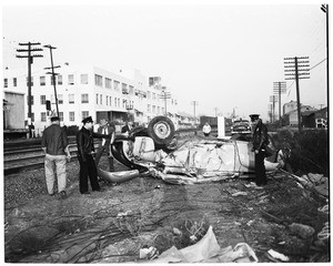 Train versus auto wreck (Burbank), 1955