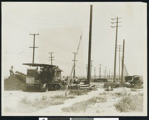 Steam shovels breaking ground on Venice Boulevard, Los Angeles, 1926