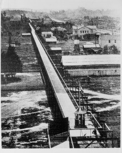 A birds-eye-view of an elevated cycle way, 1900