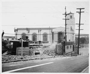 Demolition of first Department of Water and Power, Alameda St., Los Angeles, 1939