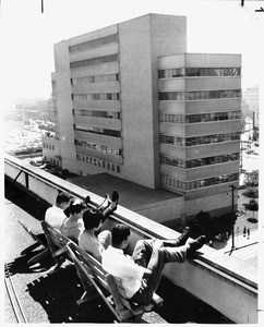 View of the Health Building from the top of the south wing of Los Angeles City Hall, 1961