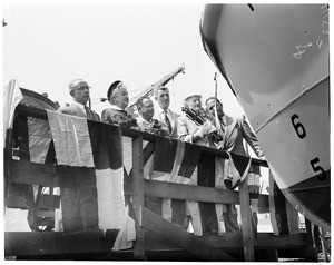 Fire boat launching, 1954