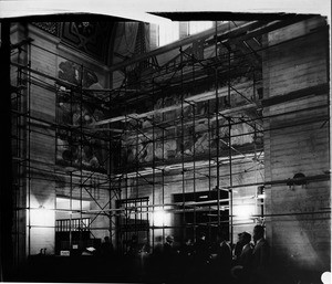 Scaffolding around mural in Los Angeles City Library Main Branch, 1932