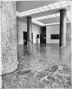 Lobby of Los Angeles County Courthouse shows lavish use of marble and mosaic, 1961