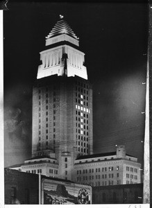 Lights in the upper stories of the City Hall, 1938