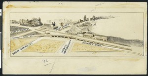 Drawing of viaduct adjacent to Sunset Blvd., 1938