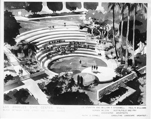 Los Angeles Civil Center Mall, block between Hope Street and Grand Avenue, 1957