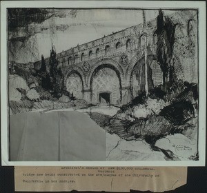 Architect's sketch of the ornamental bridge on the UCLA campus in Westwood