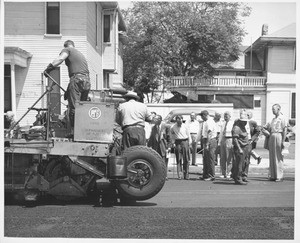 Rubber road installation along Figueroa St., Los Angeles, 1952