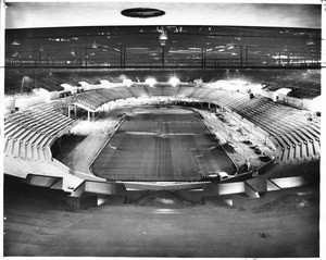 Interior of Los Angeles Memorial Sports Arena near completion, 1959