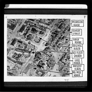 Drawing of Los Angeles Plaza area, 1950