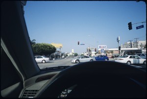 Traffic (daytime), pedestrians, Galen Center construction, night traffic, wrapped house, street photography, etc., Los Angeles, 2005