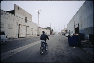 Huntington Tract: bicycling to work, waiting for workplace to open, hanging around, Los Angeles, 2005