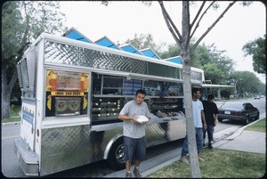 Roach coach (Food service truck) and customers, Rexford Drive, Los Ageles, 2005