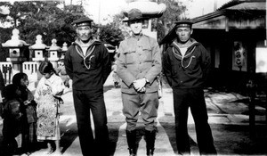 Mark Moody with two Japanese marines in Kobe