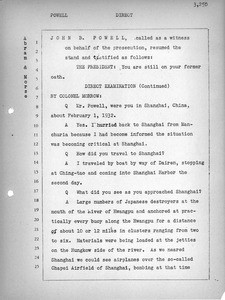 John B. Powell's testimony as witness at the Tokyo War Crimes Trial of events in Shanghai in 1932