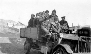 American soldiers driving to funeral in Vladivostok