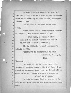 Memorandum from U.S. Secretary of State Henry Stimson regarding Japanese territorial ambitions