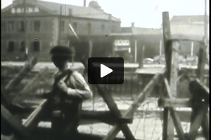 Chinese soldiers on guard along the Zhabei side of Suzhou (Soochow) Creek during Japanese attack on Shanghai, 1937