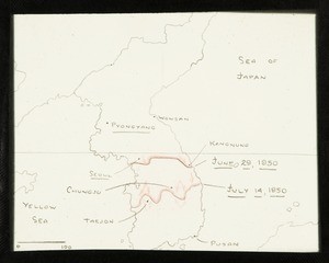 North-South boundaries in Korea are pushed south by the North Korean troops during the first half of July (map)